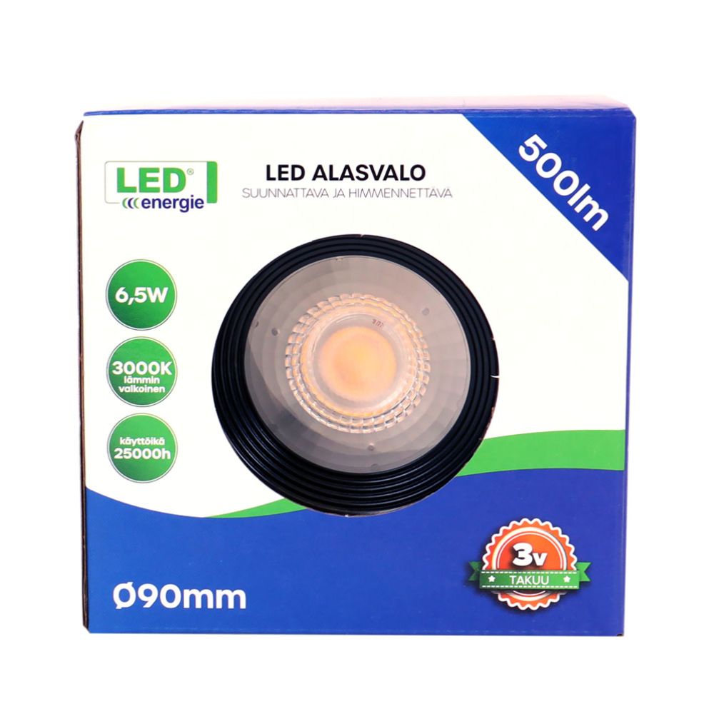 Led Energie kohtvalgusti, 6,5 W, 500 lm, 3000 K, must, ümmargune, ø 90 mm