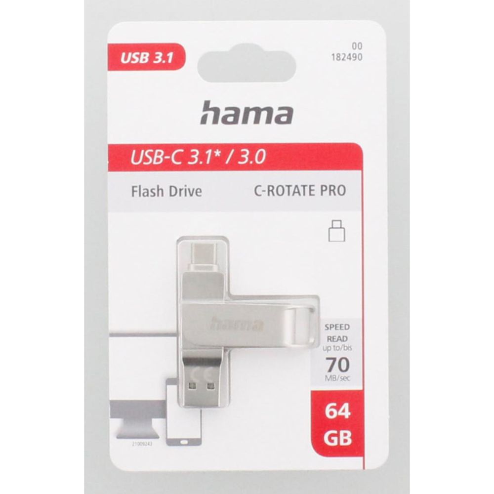 Hama C-Rotate Pro muistitikku 64 GB USB 3.0/USB 3.1 Gen 1 70 MB/s hopea