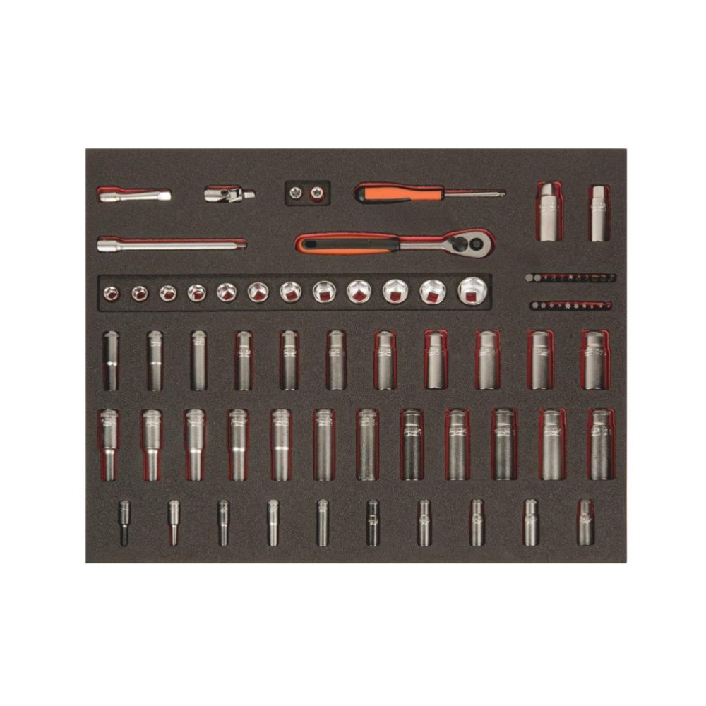Bahco FF1A54 hylsysarja työkaluvaunuun pitkät hylsyt 1/4" & 3/8" 75 osaa