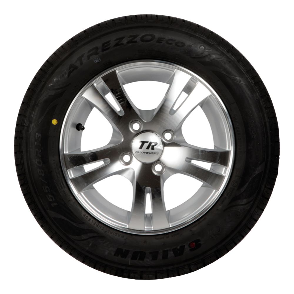 Peräkärryn rengas + alumiinivanne 155/80 R13 4x100, hopea vanne