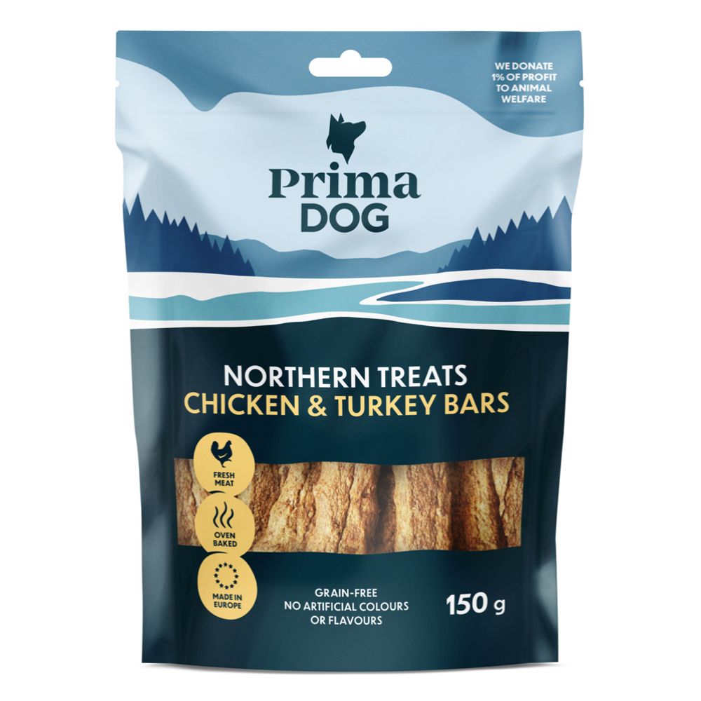 PrimaDog Northern Treats kana-kalkuniliha närimispulk, 150 g