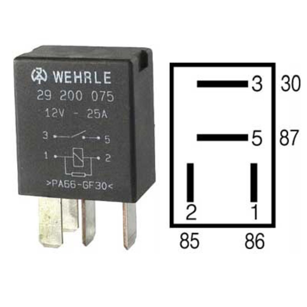 Mikrorelee 12 V / 25 A 4 klemmi ja takistiga
