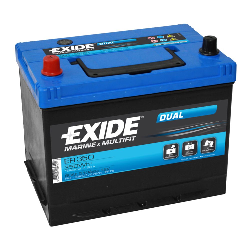 Exide Dual ER350 80 Ah / 510 A aku, P 270 x L 175 x K 225, +-