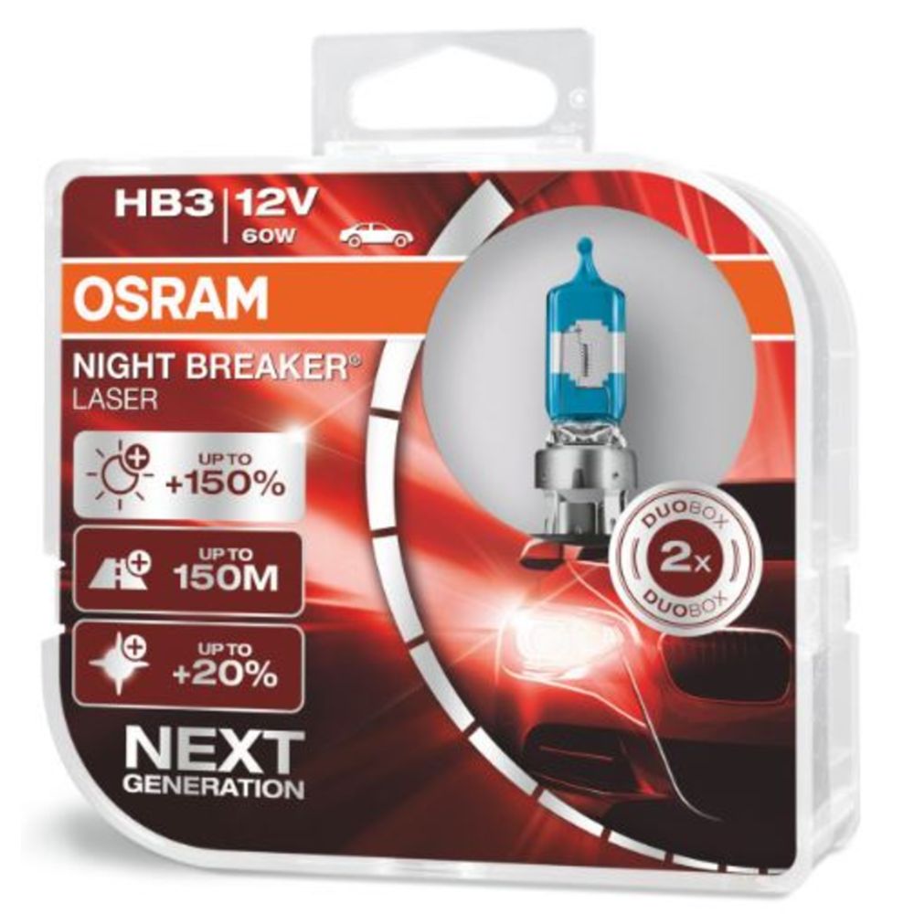 Osram Night Breaker Laser HB3-pirnid, 2 tk, +150% 12 V / 60 W