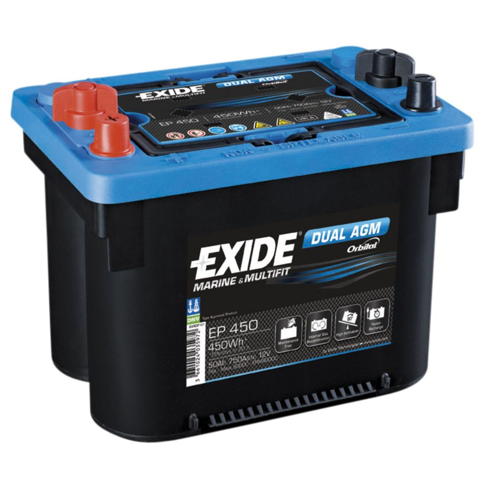 Exide Dual AGM EP450 50 Ah / 750 A aku, P 265 x L 175 x K 206, +-