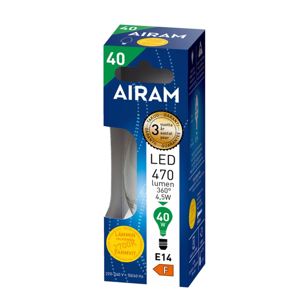 Airam LED filamentti kynttilälamppu E14 4 W 2700 K 470 lm
