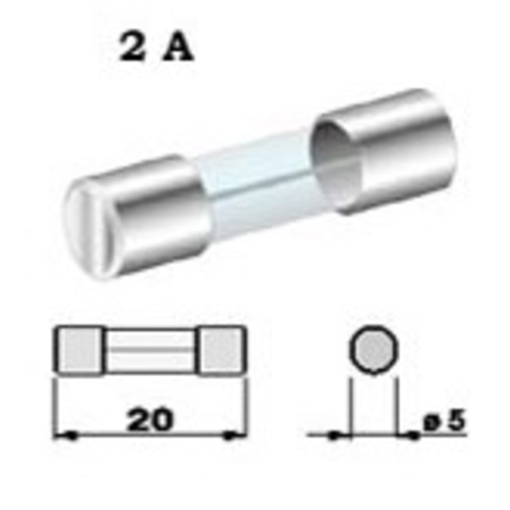 Glassäkring 2 A 5 x 20 mm 5 st. 12/24 V