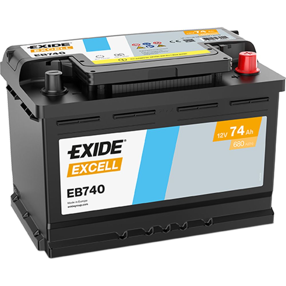 Exide EB740 74 Ah / 680 A aku, P 278 x L 175 x K 190, -+