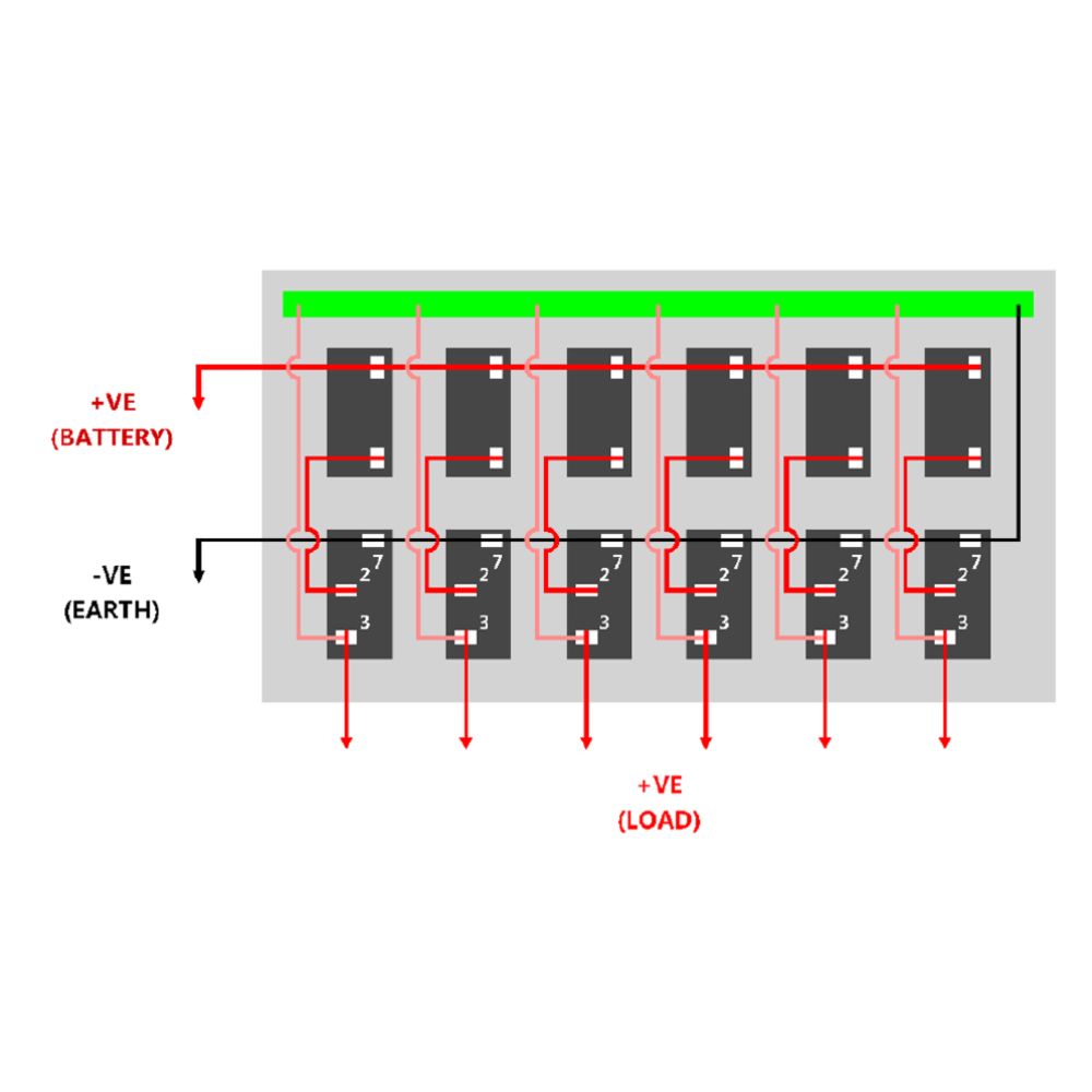 lülituspaneel 6 lülitiga ja 12 V automaatsete kaitsmetega