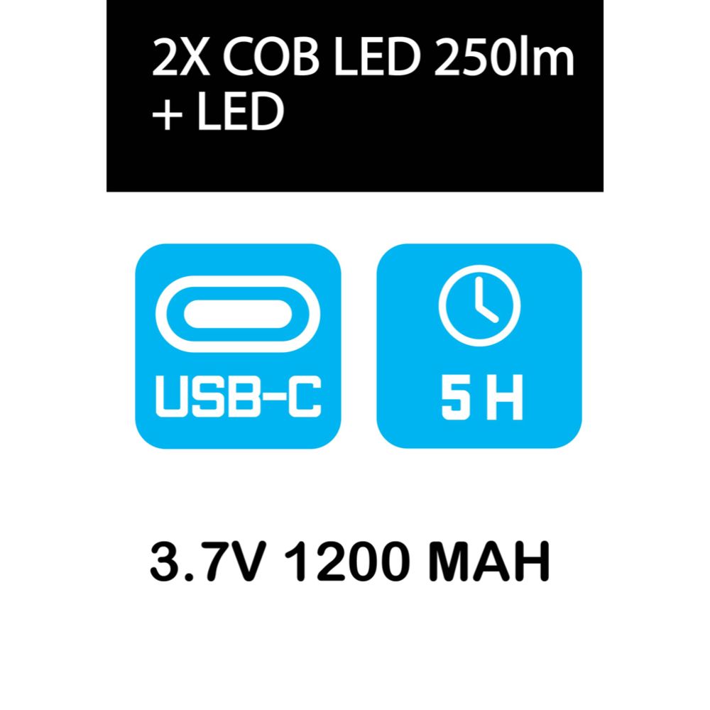 Berg laddningsbar arbetslampa COB LED 250lm, fällbar
