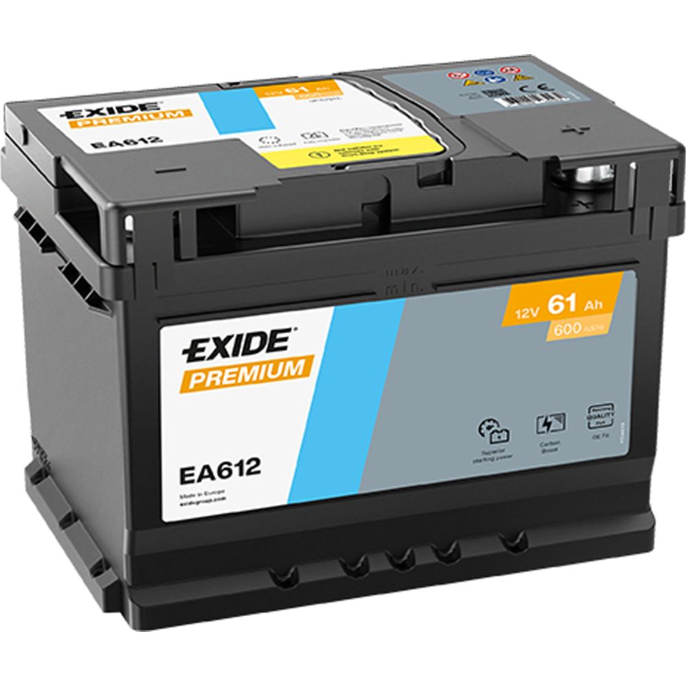 Exide EA612 61 Ah / 600 A aku, P242 x L175 x K175 -+