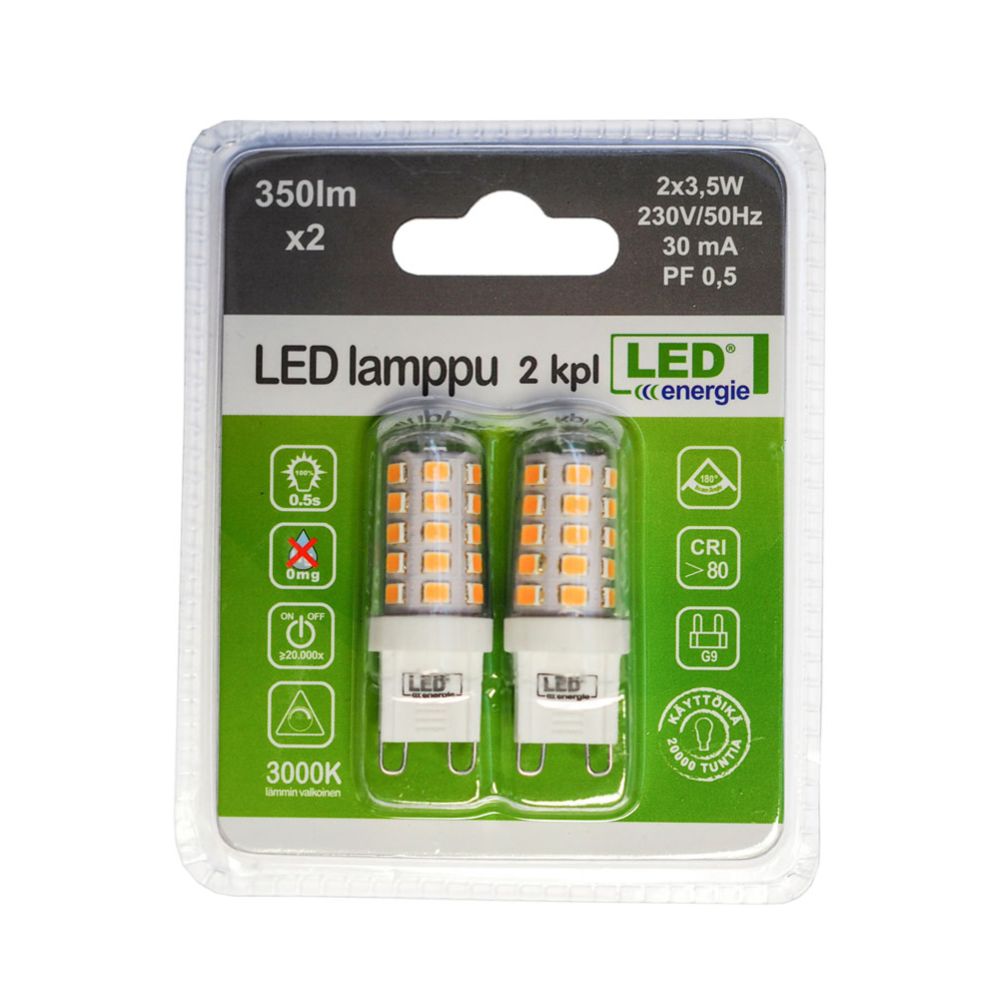 LED-lamp, G9, 3,5 W, 3000 K, 350 lm, 2 tk