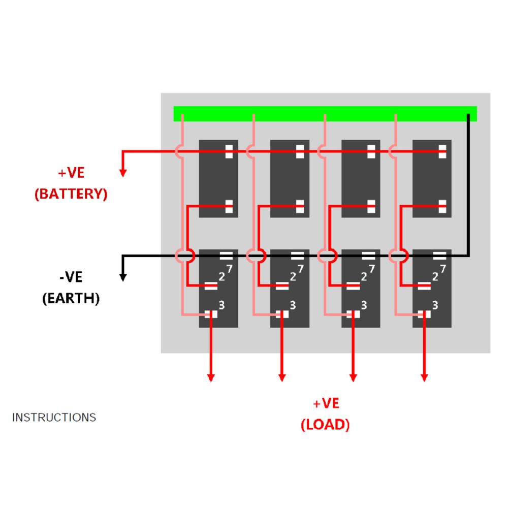 lülituspaneel 4 lülitiga ja 12 V automaatsete kaitsmetega