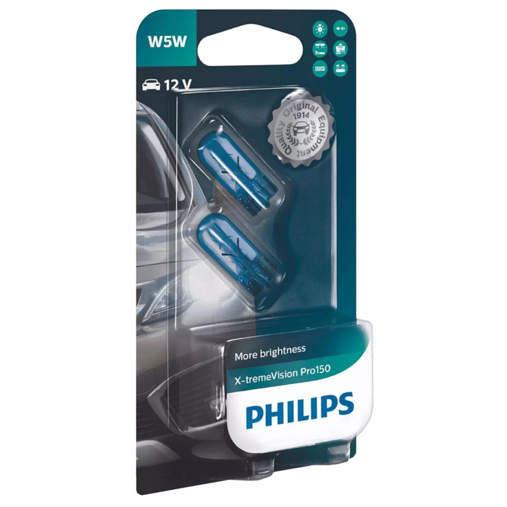 Philips X-tremeVision Pro150 klaassokliga pirnid, 2 tk, 12 V 5 W W5W (T10)