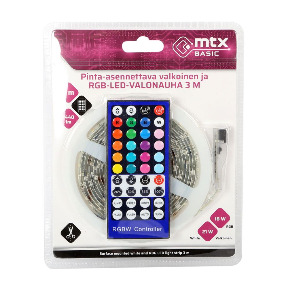 MTX Basic RGB+W LED-valgusriba, 300 lm, IP65 / IP20, 3 m