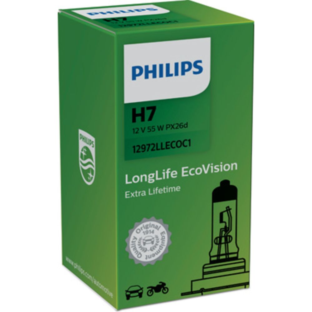 Philips LongLife EcoVision H7-autopirn, 12 V, 55 W