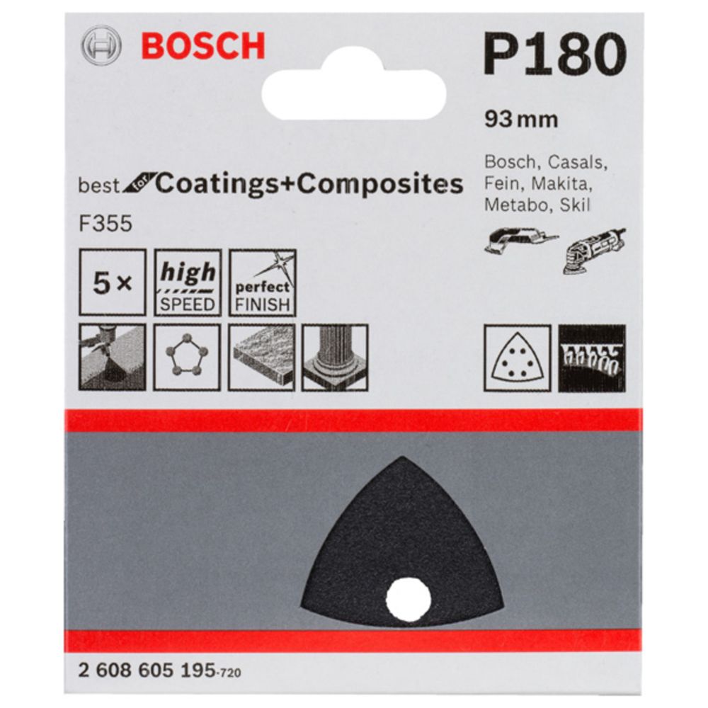 Bosch kolmiohiomapaperi koville materiaaleille 93 mm K180 5 kpl