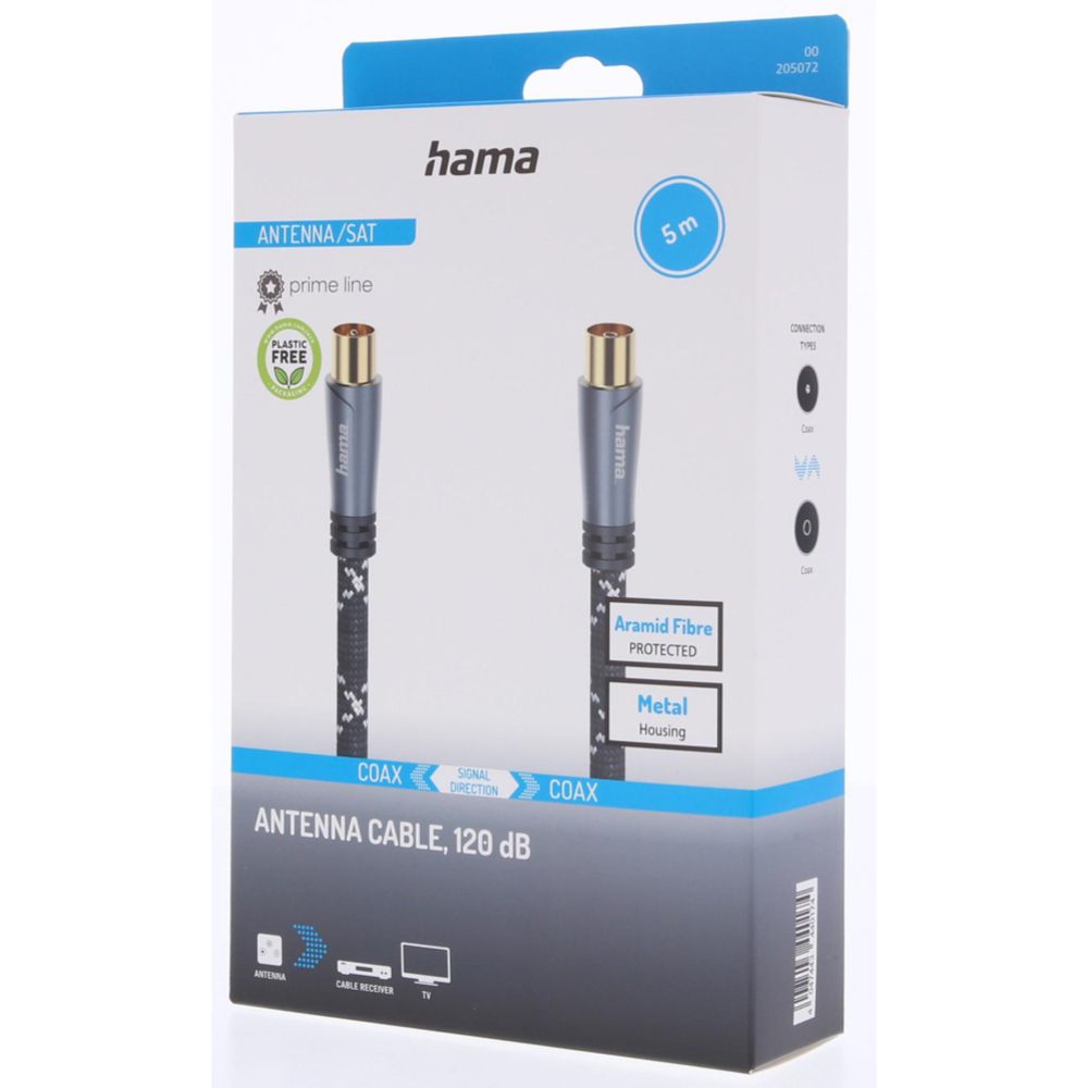 Hama Antennikaapeli, Coax uros - Coax naaras, 5,0 m, 120 dB, musta