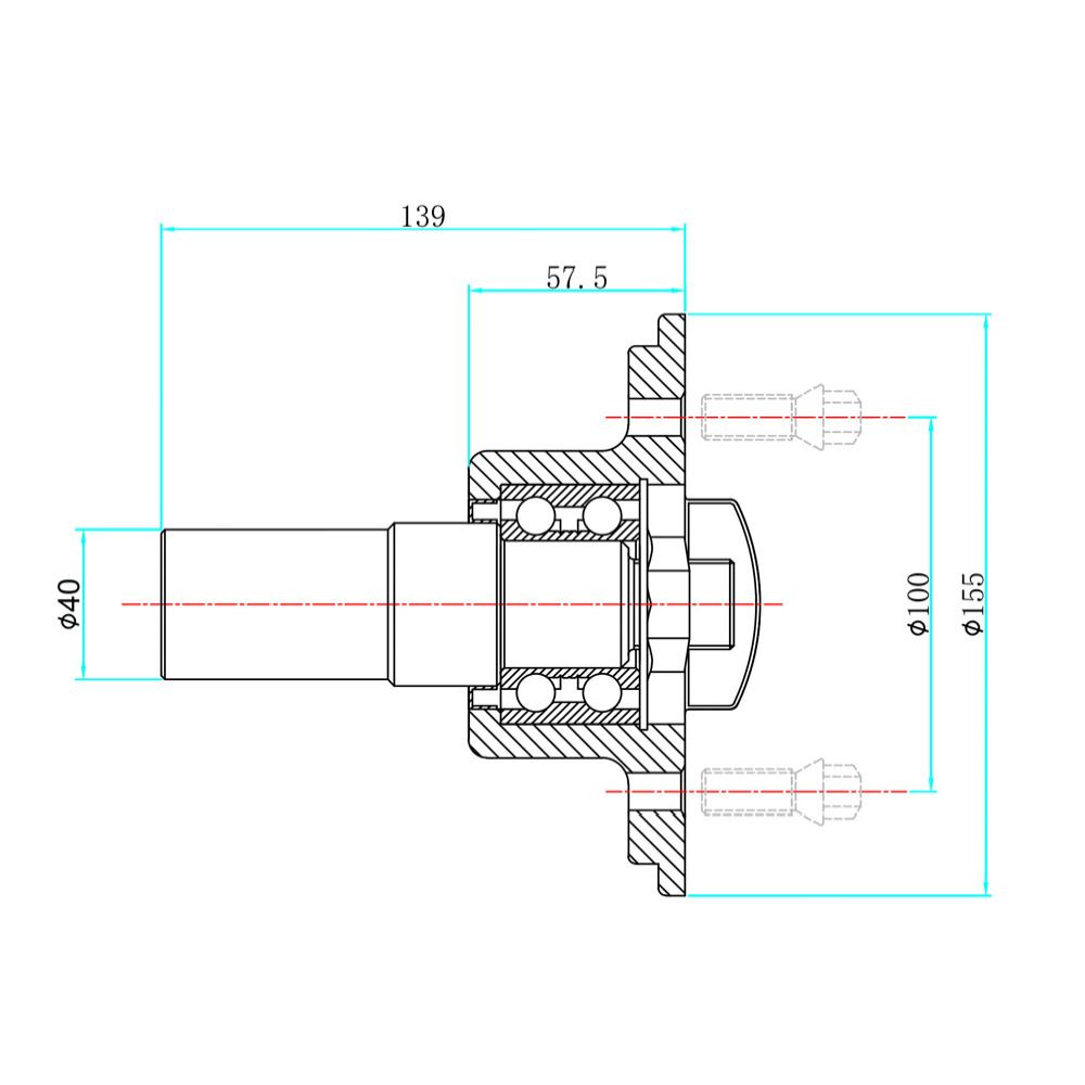 Hjulnav till släpvagn 4 x 57 mm x 100 mm, 500 kg