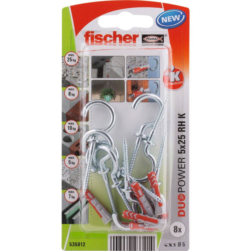 Fischer DuoPower universalplugg med krok 5 x 25 mm 8 st.