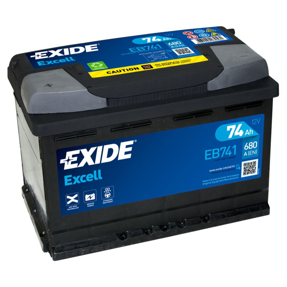 Exide EB741 74Ah/680A akku P278xL175xK190
