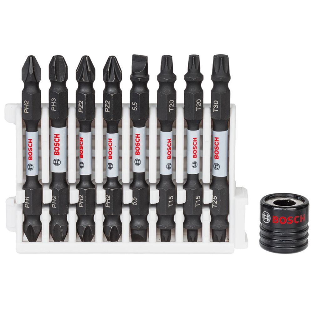 Bosch Impact 2-päinen ruuvauskärki magneettikauluksella iskevään koneeseen Ph + Pz + Torx + ura 8 kpl