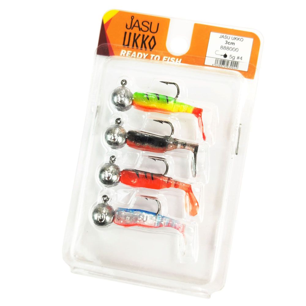 Jasu Ukko kalajigid + jigipead, 4 + 4 tk