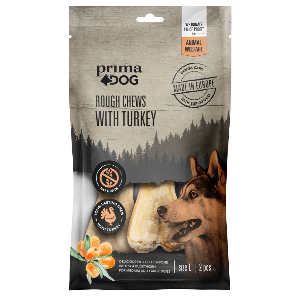 PrimaDog Rough Chews Kalkon-Havtorn L 13,5 cm 140 g, 2 st.