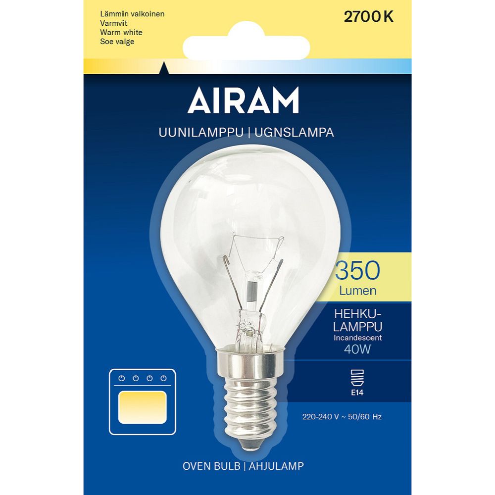Airam ugns- och kylskåpslampa E14 40 W 2700 K 350 lm