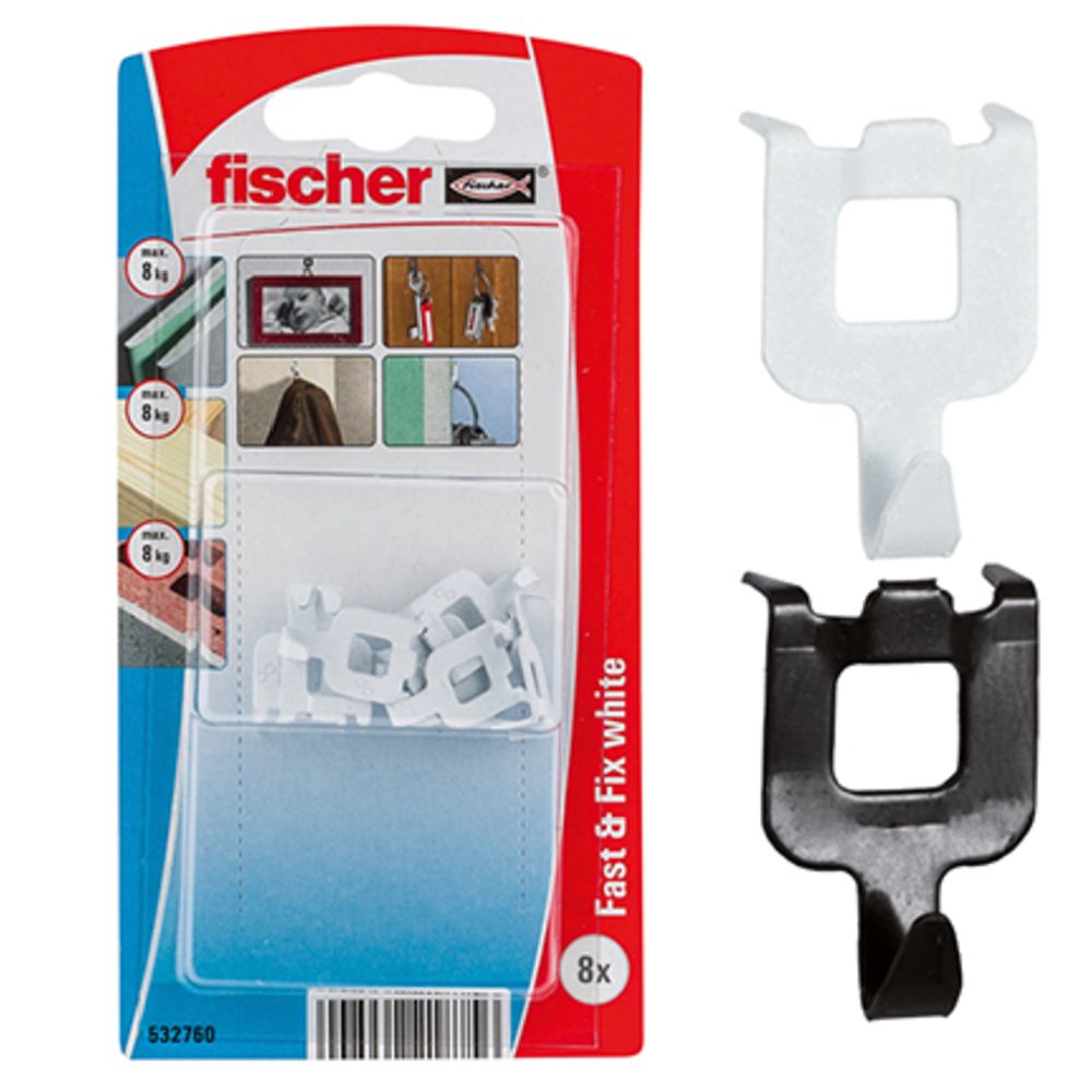 Fischer Fast & Fix gipsskivkrok vit 8 st.