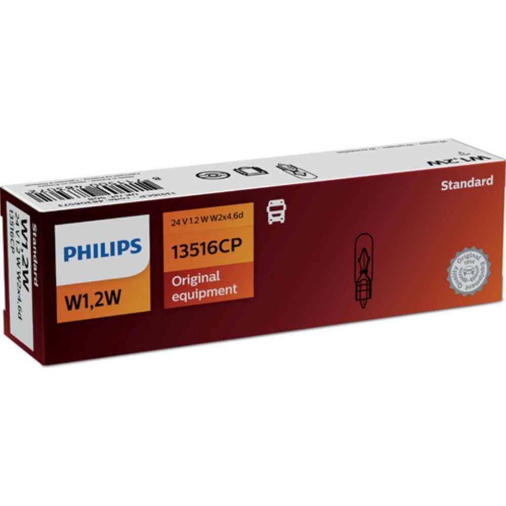 Philips glassockellampa 24V 1,2W W1,2W (T5) 10 st.