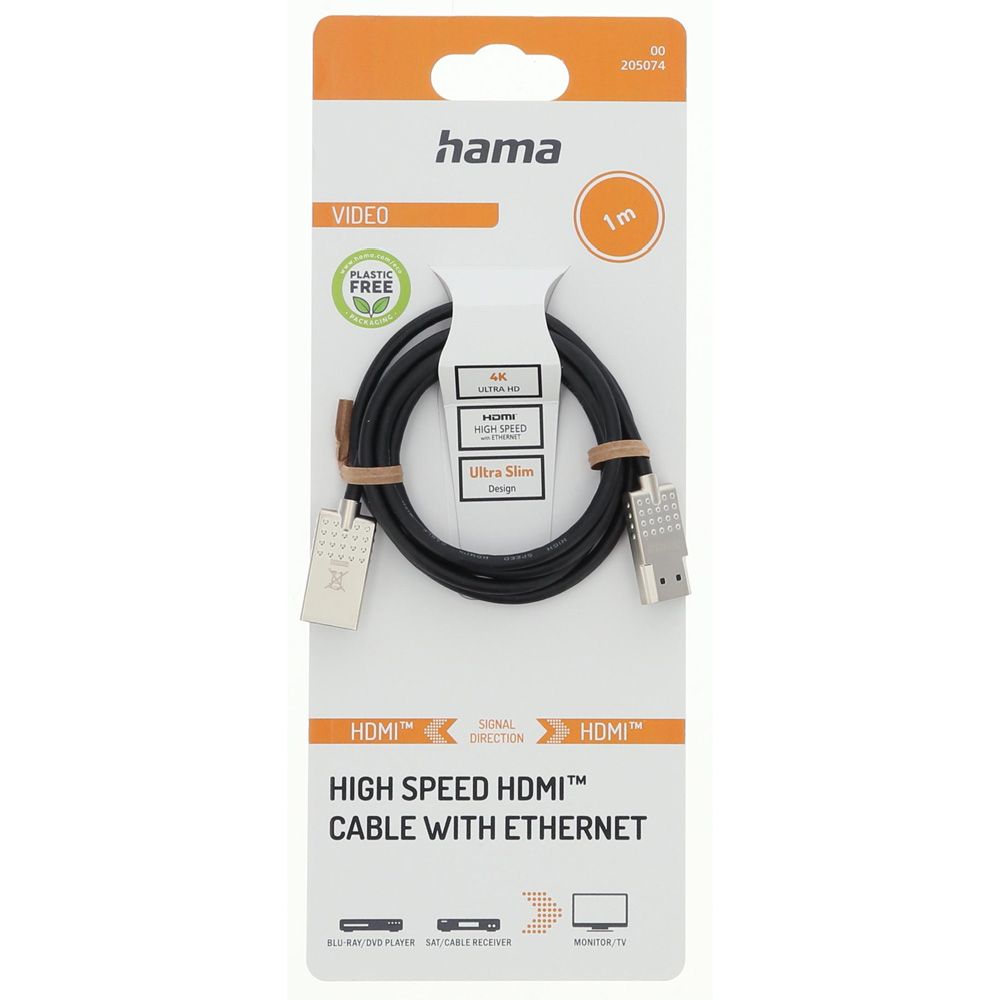 Hama HDMI-kaapeli, HDMI uros - HDMI uros, "Ultra-slim", 4K, Ethernet, 1,0 m