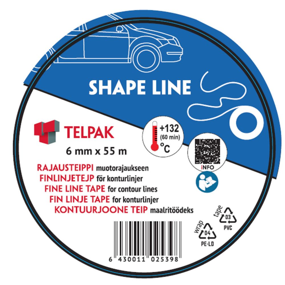 Telpak Shape Line rajausteippi +132 °C/60 min 6 mm x 55 m