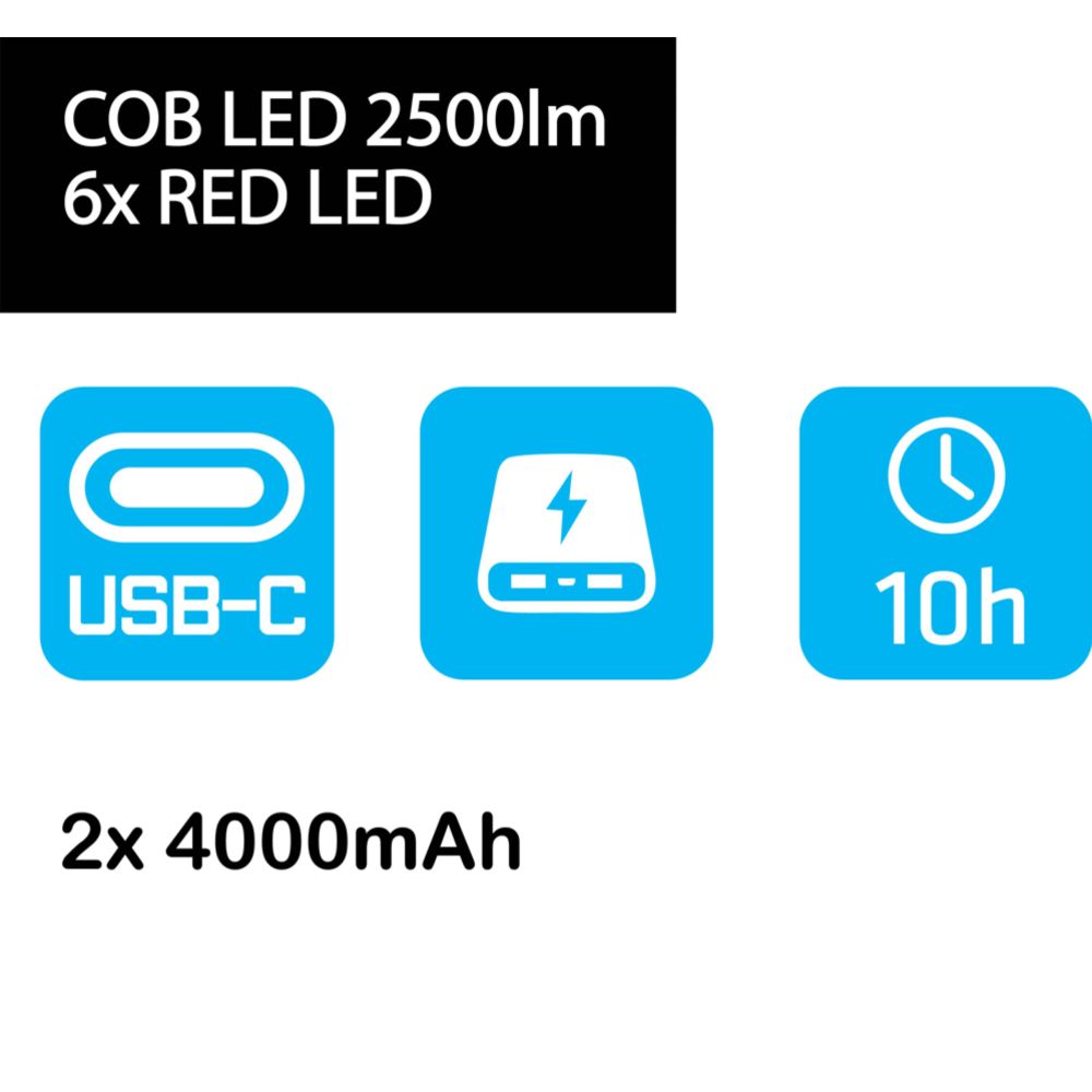 Berg LED-arbetslampa laddningsbar 2500 lm 2 x 4000 mAh turkos