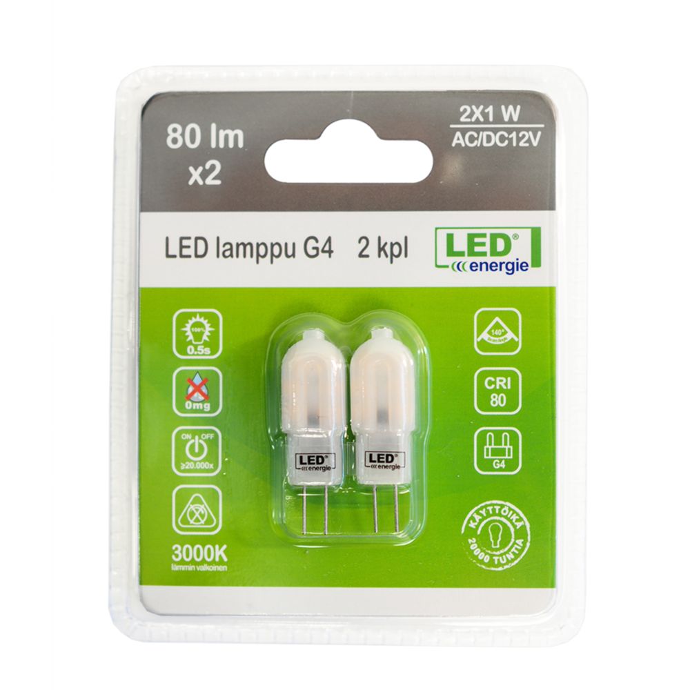 Led Energie 12 V LED-lamppu G4 1,2 W 120 lm 3000 K 2 kpl
