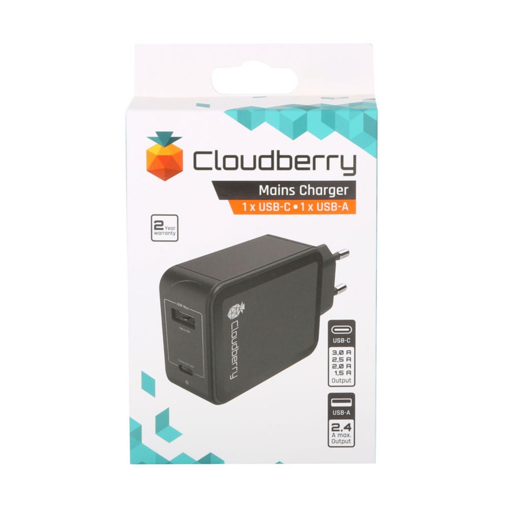Cloudberry seinalaadija PD/QC 1 x USB-C 30 W + 1 x USB-A 12 W