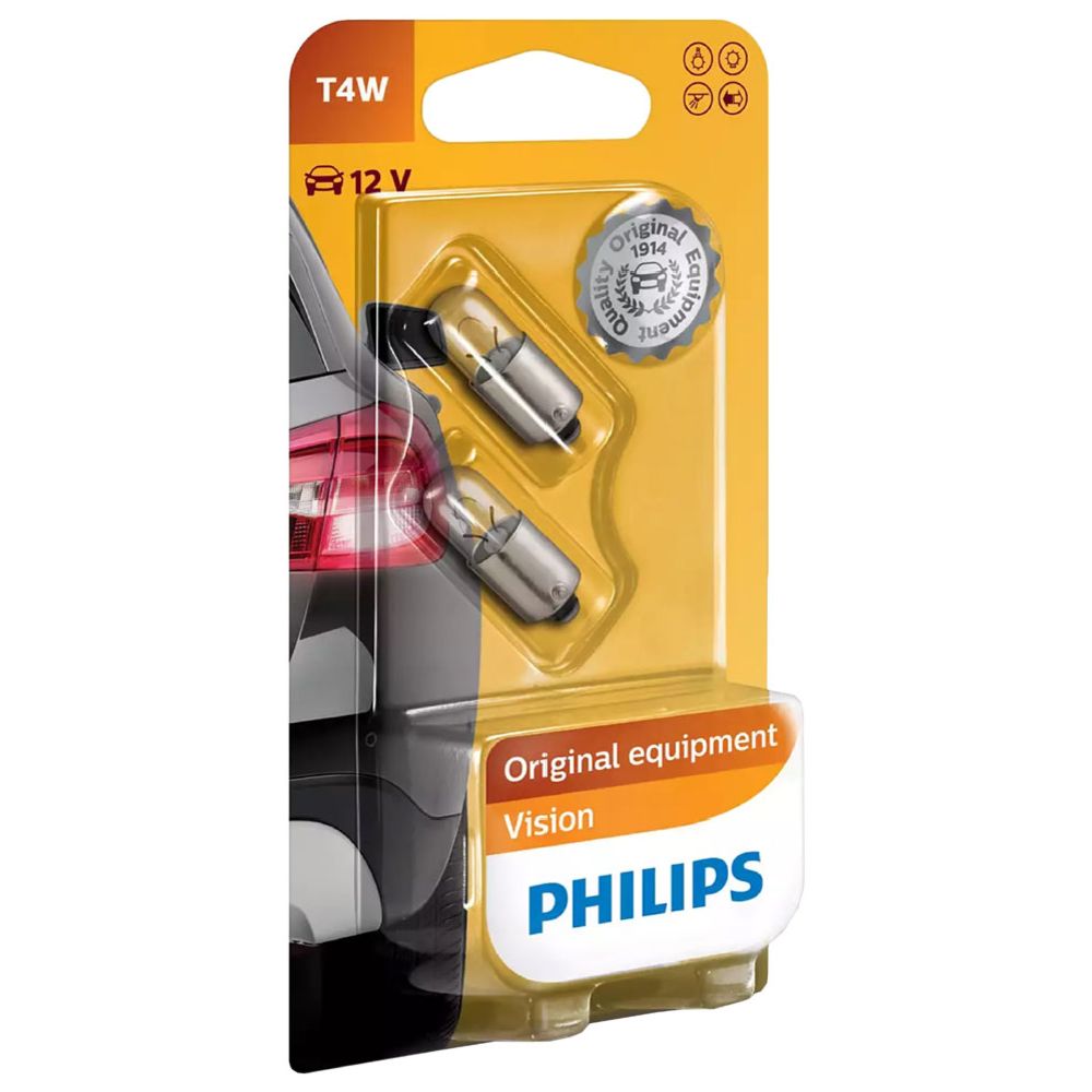 Philips BA9s metalsockellampa 12V 4W T4W 2 st.