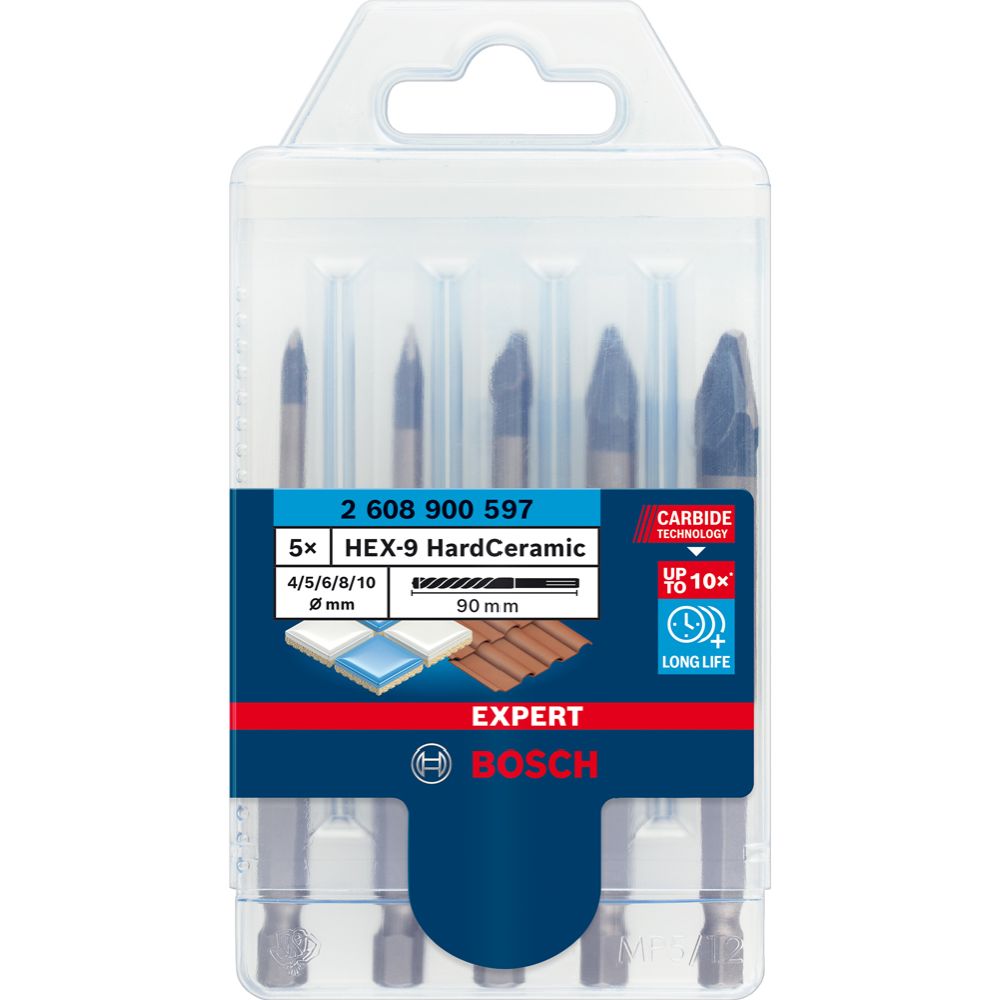 Bosch EXPERT HEX-9 HardCeramic poranteräsarja 4/5/6/8/10 mm 5 kpl