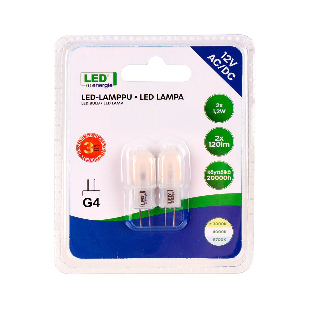 Led Energie LED-stiftlampa 12 V G4 1,2 W 120 lm 3000 K, 2 st.