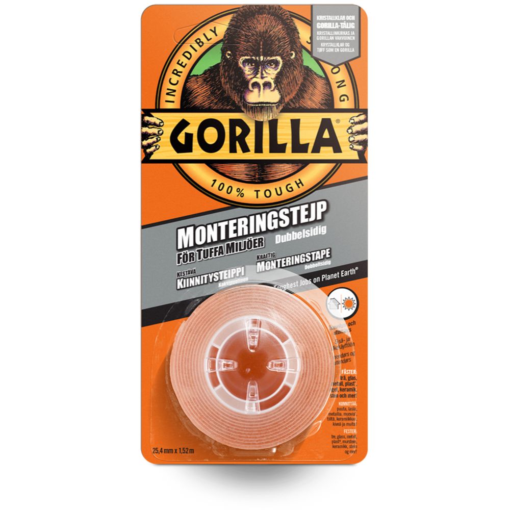 Gorilla HD Mounting Tape kaksipuolinen asennusteippi 25,4 mm 1,5 m