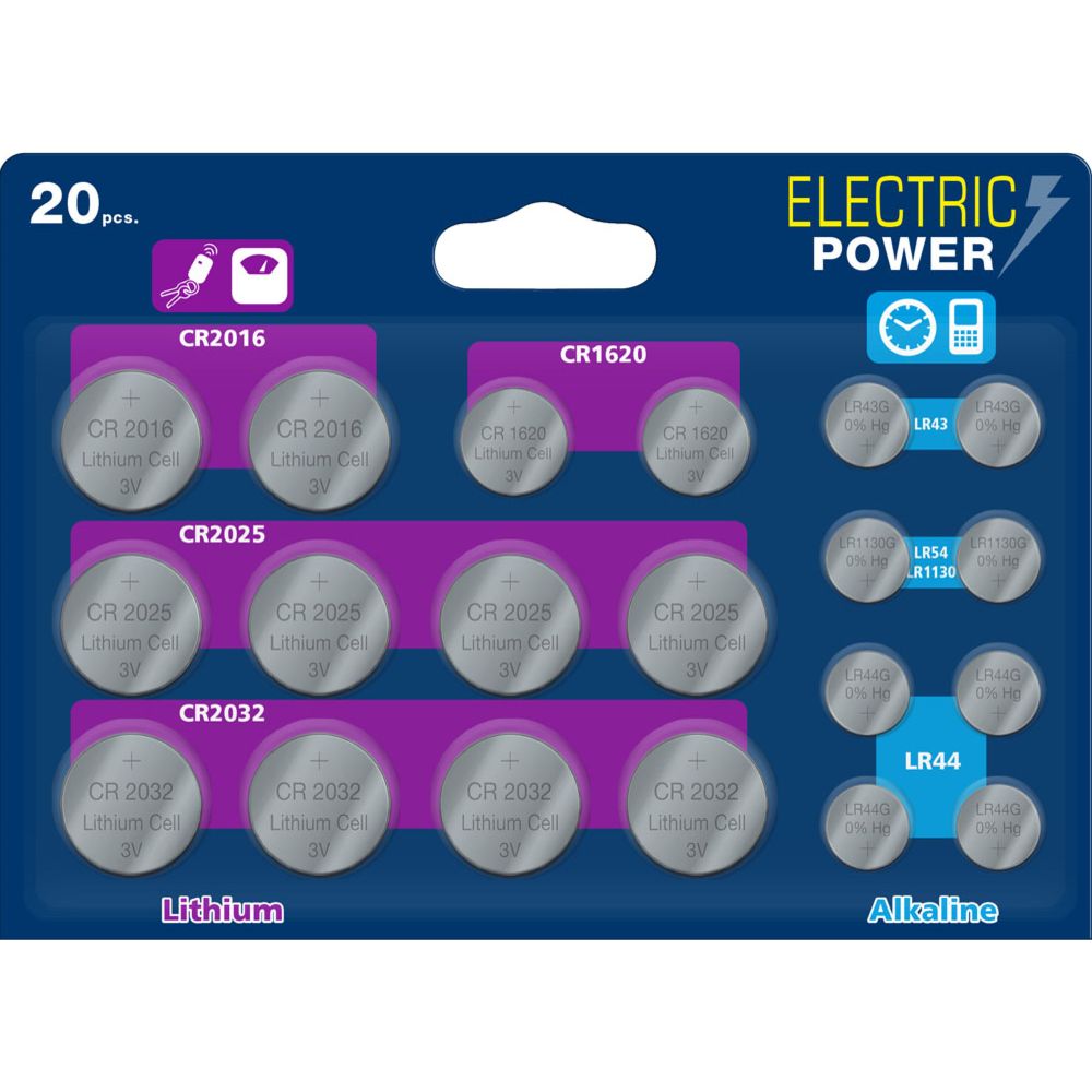 Electric Power knappcellsbatteri mix 20 st.