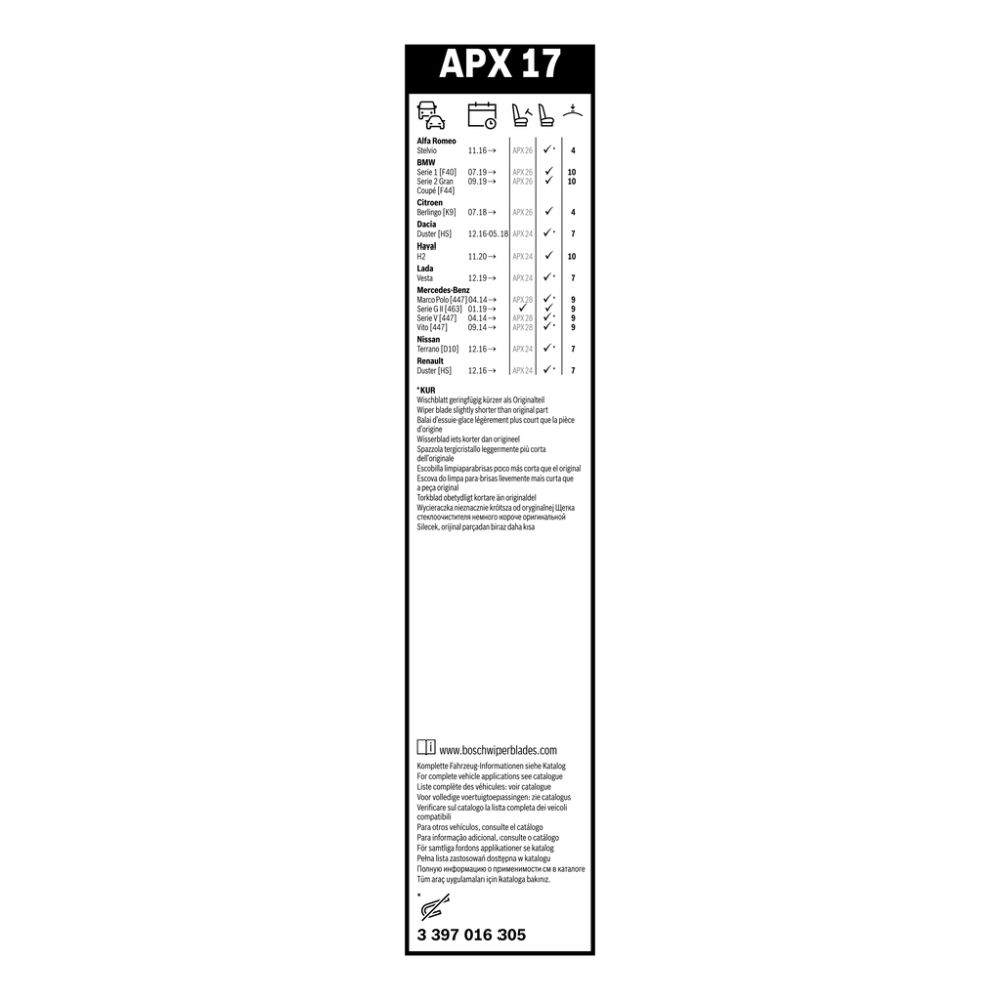 Bosch AeroTwin MultiClip APX17 klaasipuhasti harja 42,5 cm