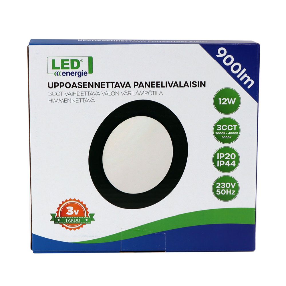 Led Energie LED-panel infälld 12 W 900 lm 3CCT ø 170 mm svart