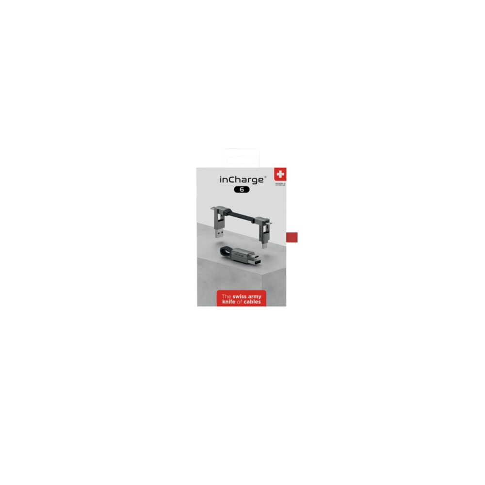 Rolling Square inCharge 6 nyckelringskabel USB-C/Lightning/MicroUSB 6 cm grå
