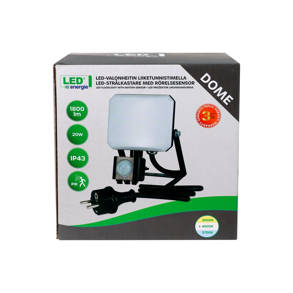 Led Energie DOME valonheitin PIR-liiketunnistimella 20 W 1800 lm 4000 K IP43