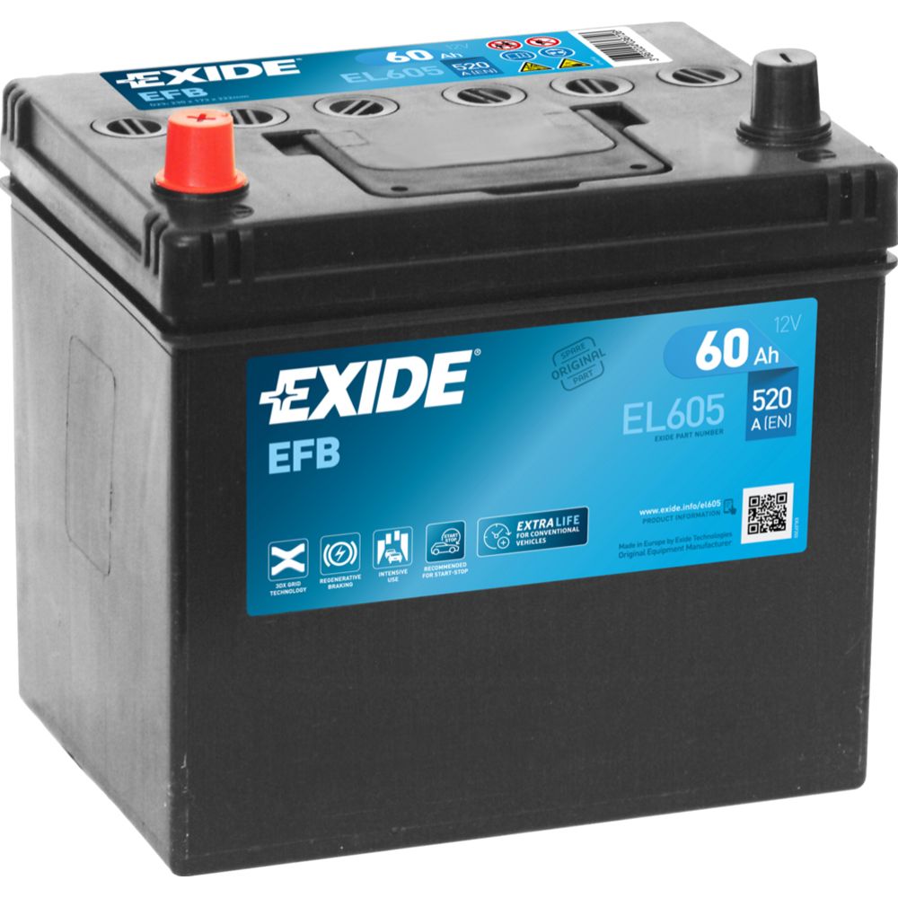 Exide EL605 60Ah/520A batteri L230 x B173 x H222 +-
