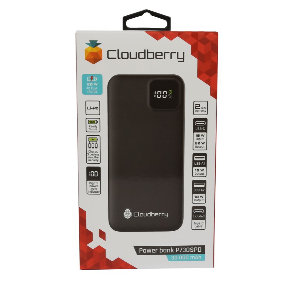 Cloudberry 30 000 mAh akupank, PD, 20 W