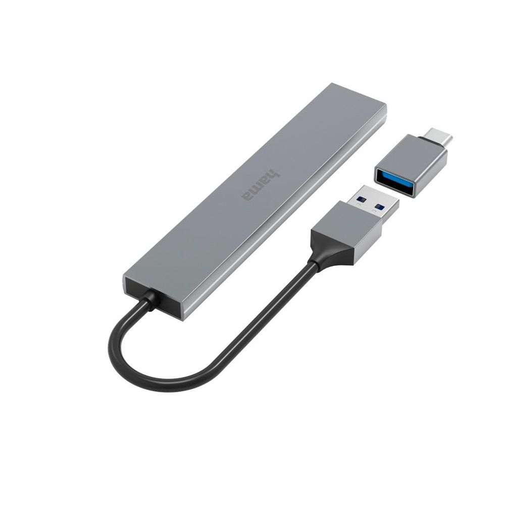 Hama USB-hubi, 4-porttinen, USB-A + USB-C adapteri, Ultra-Slim, USB 3.2 Gen 1, 5 Gbit/s