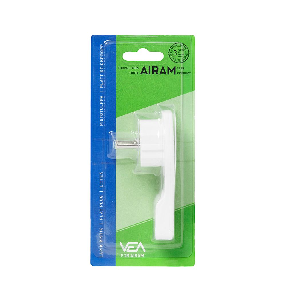 Airam platt stickkontakt med draglänk, IP20, vit