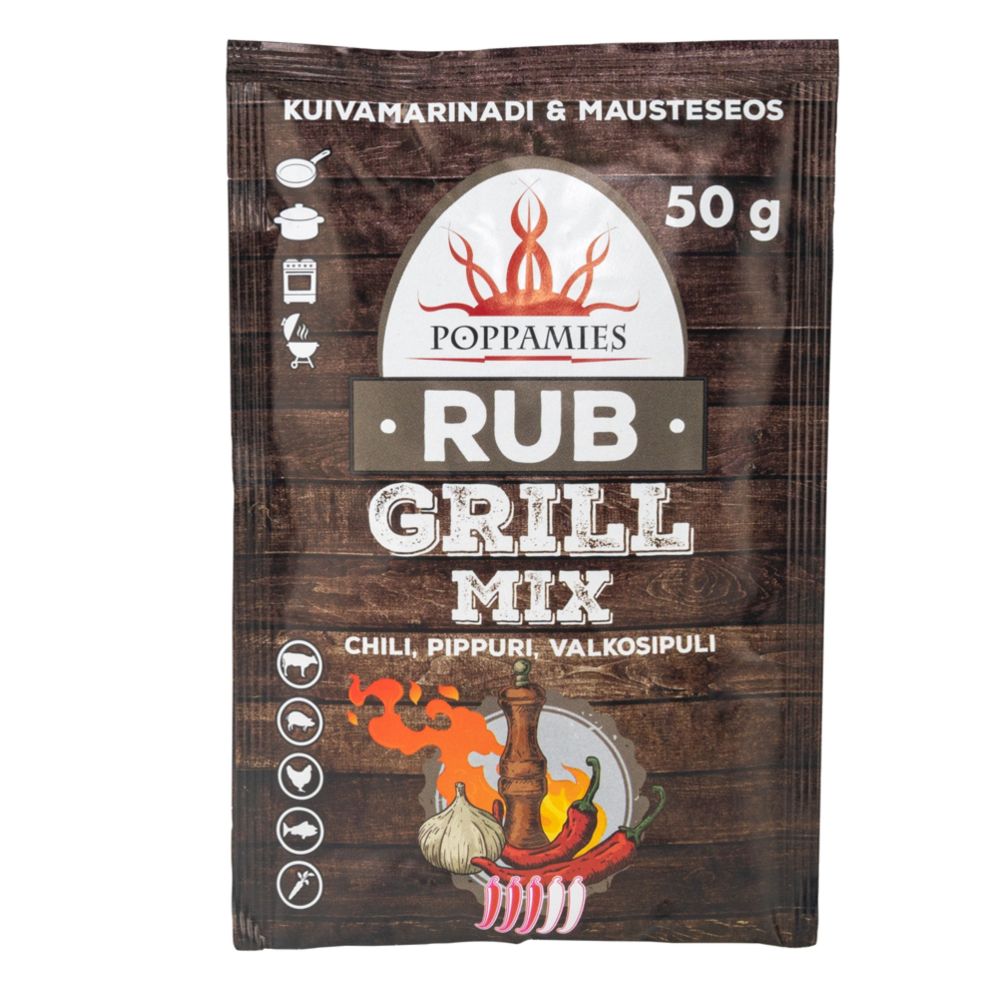 Poppamies Rub Grill Mix chili-pepper-garlic maitseainesegu, 50 g